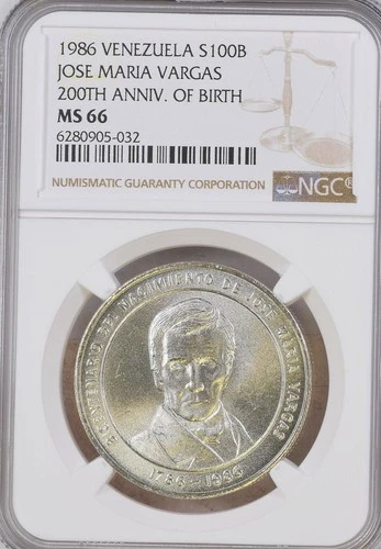 1986 Venezuela 100 Bolivares Vargas Bicentennial S100B NGC MS66
