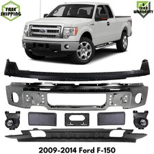 Front Bumper Chrome Steel & Fog Lights Assembly Kit For 2009-2014 Ford F-150