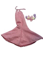 Vintage Superstar Barbie Era Long Pink Halter Dress Genuine Mattel Fancy Frills