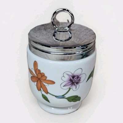 Royal Worcester Porcelain Jam Jar w Lid England Floral Preserve Pot Sugar Bowl