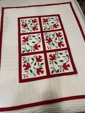 Quilted Red Birds Throw Or Wall Hanging 50x62 Ivory- Berries See Photos