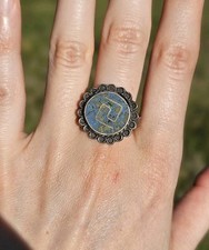 Vintage Taxco Sterling  Crushed Azurite Malachite Adjustable Ring