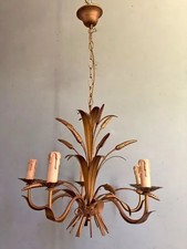 Vintage French Toleware Wheatsheaf Chandelier - Golden Patinated Gilt Metal