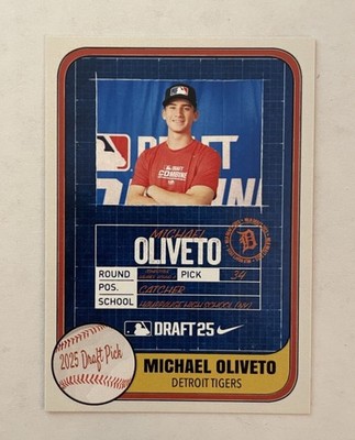 Michael Oliveto Custom Baseball Card Detroit Tigers Drafted 2025 QTY