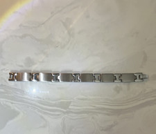 Stainless Steel Silver Tone Bar Link Chain Br...