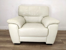 ARMCHAIR Ivory White Leather Square Back Padded Arms Wooden Feet FREE DELIVERY