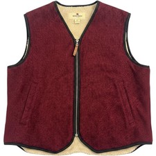 Woolrich Wool Sherpa Lined Vest Mens Large Burgundy Herringbone Full Zip Outdoor