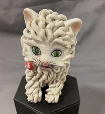 Italian Spaghetti sculputre Green Eyed Cat Kitty 1950s Made in Italy 4.5” Height