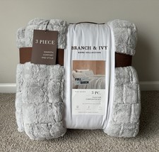 Branch Ivy Silver Faux Fur Ultra Soft Queen Comforter Set 90 x90 Warm Cozy
