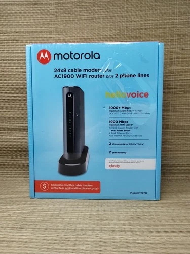 Motorola 24x8 Cable Modem AC1900 WiFi Router 2 Phone Line for Xfinity MT7711