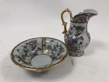 Vintage Floral Porcelain Wash Jug and Bowl Set Gilt Detail Colectable