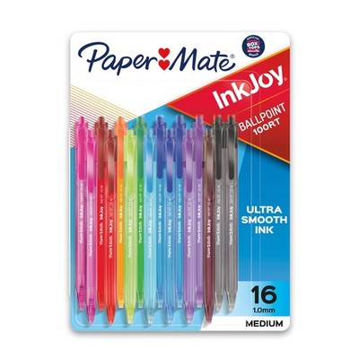 Paper Mate InkJoy 100 Ballpoint Retractable Pens, 1.0 mm, Assorted Colors