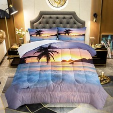 Kids Beach Comforter Set, Ocean Theme Bedding, Full Size, Quilted Duvet, Ultr...