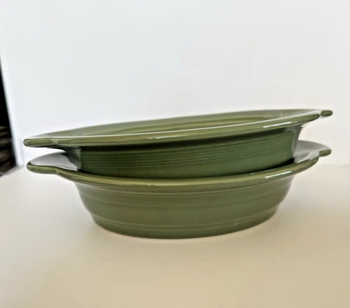 Fiesta Ware USA 2 HCL Single Serve Oval Casserole Baking Dish Bowls Olive Green