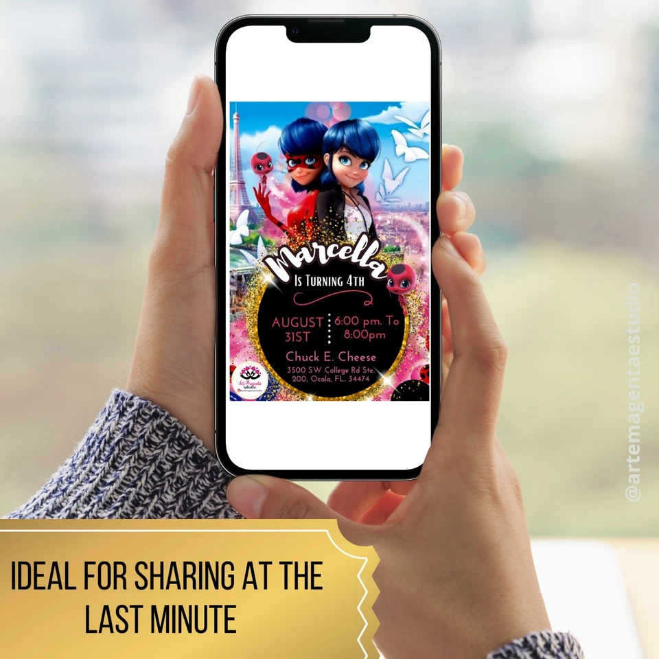 Invitación Digital Personalizada Ladybug Invitación Digital, Fiesta de Cumpleaños Niña Foto 2 de 4