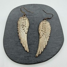 Gold Tone Angel Wing Feather Long Dangle Drop Earrings Boho Statement Jewelry