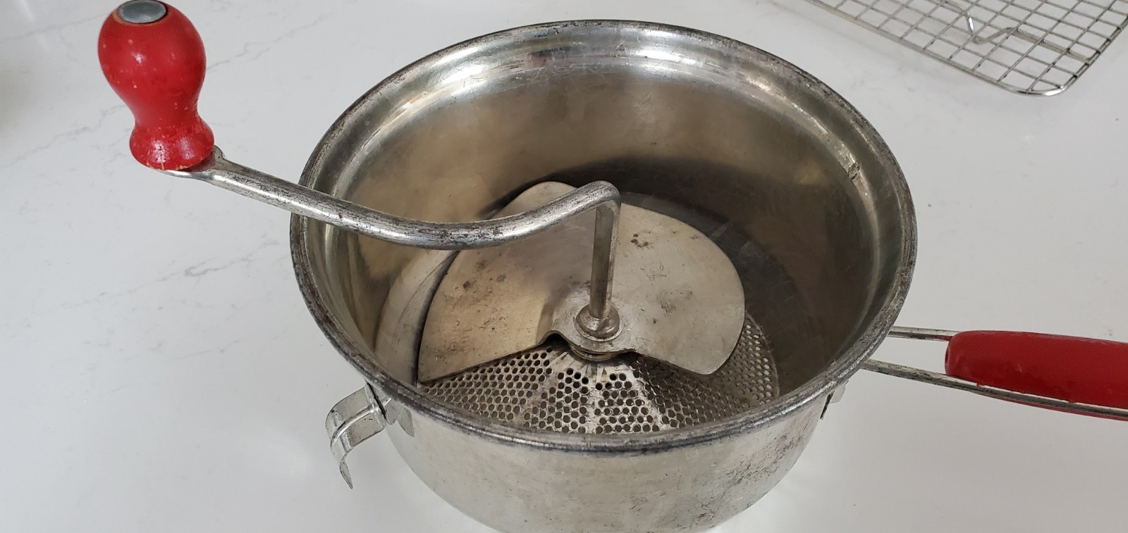 Vintage Foley Food Mill Tomato De-Seeder For Juice Grinder Canning Red Handle