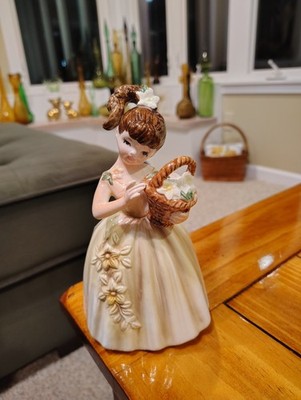 Vintage Young Lady Girl Figural Planter Ponytail Flower Basket - Enesco 1970's