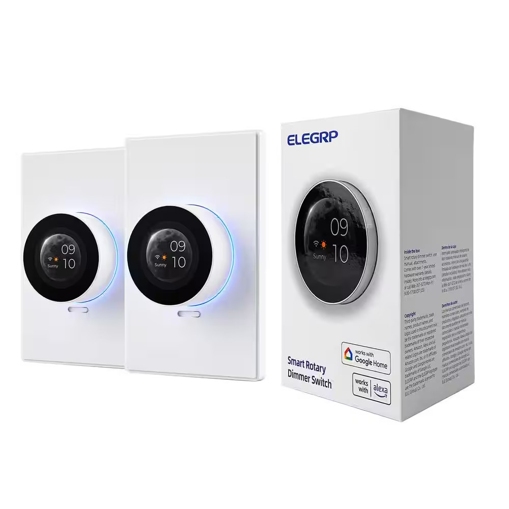 Wifi Smart White Rotary Traic Dimmer with 1.8 In.Tft Display Screen, Single Pole