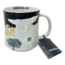 Starbucks Hong Kong Christmas 3D Black White Skyline Relief Ceramic Mug Cup 16oz