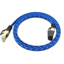 1 Meter Blue CAT7 10 Gigabit Ethernet Ultra Flat Patch Cable RJ45 Nylon Braided