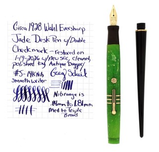 C1928 WAHL EVERSHARP GREEN JADE DESK FOUNTAIN PEN RESTORED NO RESERVE