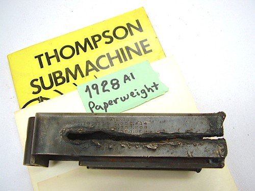 Demilled  trench art WWII Thompson 1928 PAPER WEIGHT torched War Relic WW2