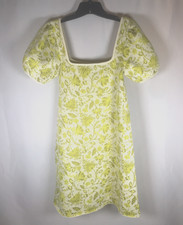 Zara Textured Puff Sleeve Neon/Cream Color Dress Square Neck Size USA S EUR S