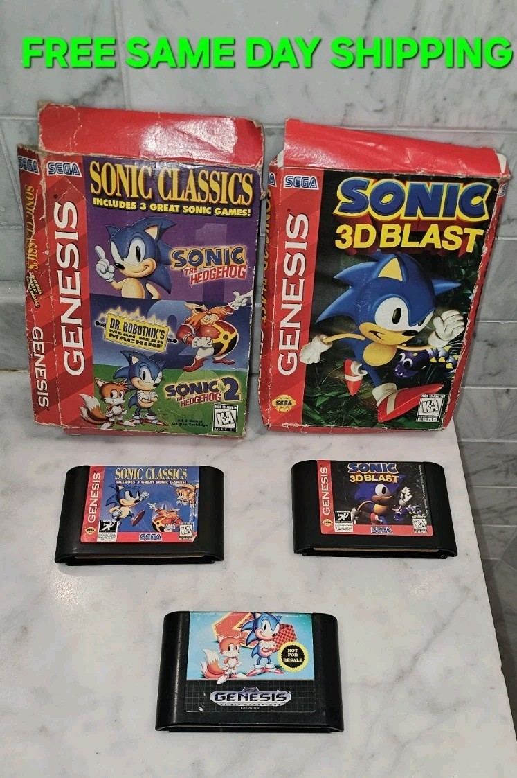 LOT OF 3 Sega Genesis Sonic 3D Blast 1996, Sonic Classics 1997
