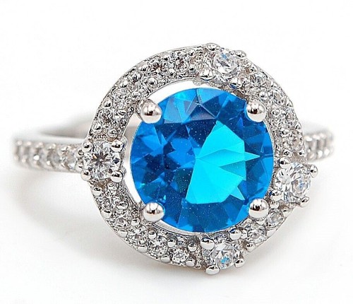 3CT Blue Topaz & White Topaz 925 Solid Sterling Silver Ring Sz 7 UB2-7 ...