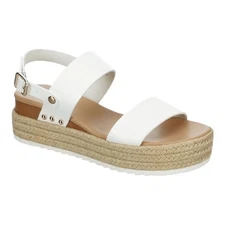 X-Appeal Amelia Espadrille Platform Sandals White Strappy Buckle Women Size 7
