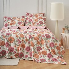 Tache Terracotta Rose Garden Floral Quilt Bedspread Set Reversible Boho Bedcover