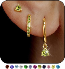 Gold Huggie Hoop Earrings Set Small 14K Gold Plated Cute Dainty Birthstone Earri