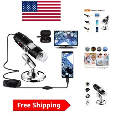 USB Digital Microscope 40X-1000X with 8 LED Light & Metal Stand - Versatile Use