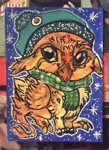 ACEO Original Fantasy Kawaii Gryphon in Winter Mixed Media OOAK ATC
