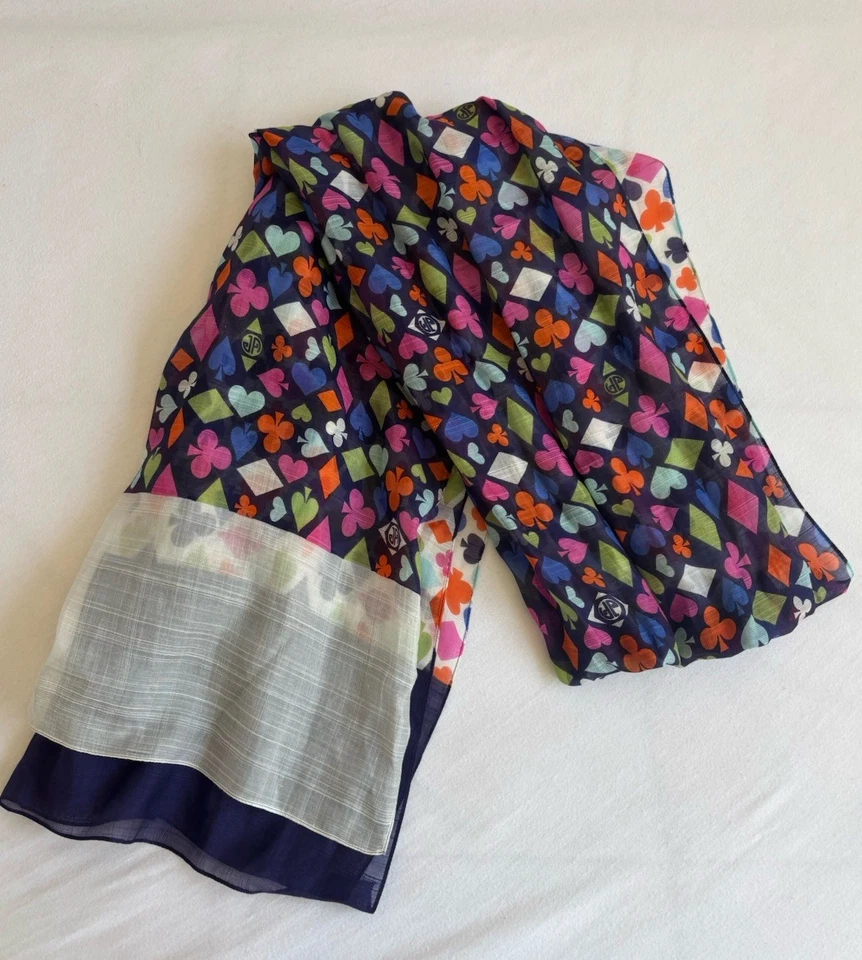 Bufanda de Seda Jonathan Adler - XL Cuadrada Casa de Tarjetas Diseño Azul Marfil Foto 2 de 4