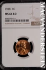 1938 Lincoln Wheat Cent-NGC MS 66 RD Choice Gem BU No Reserve #SLL508