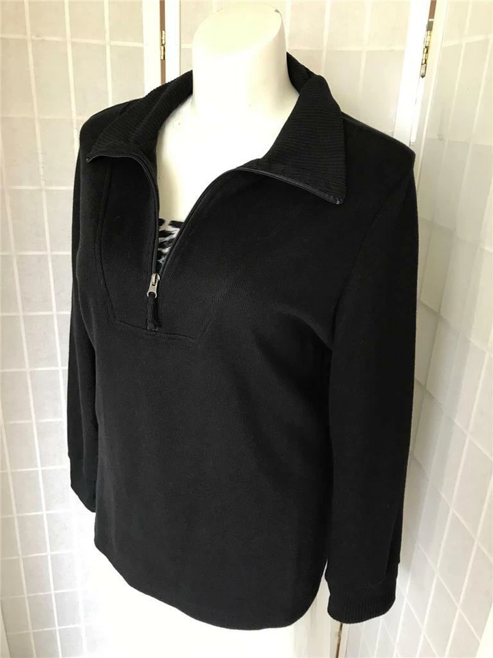 Women's Studio Works 3X Jet Black Cotton Blend Quarter Zip Soft Knit Pullover - Image 3 of 4