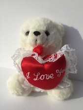 VTG White Teddy Bear Lace Valentine  I Love You  Heart -EMILY - 6"