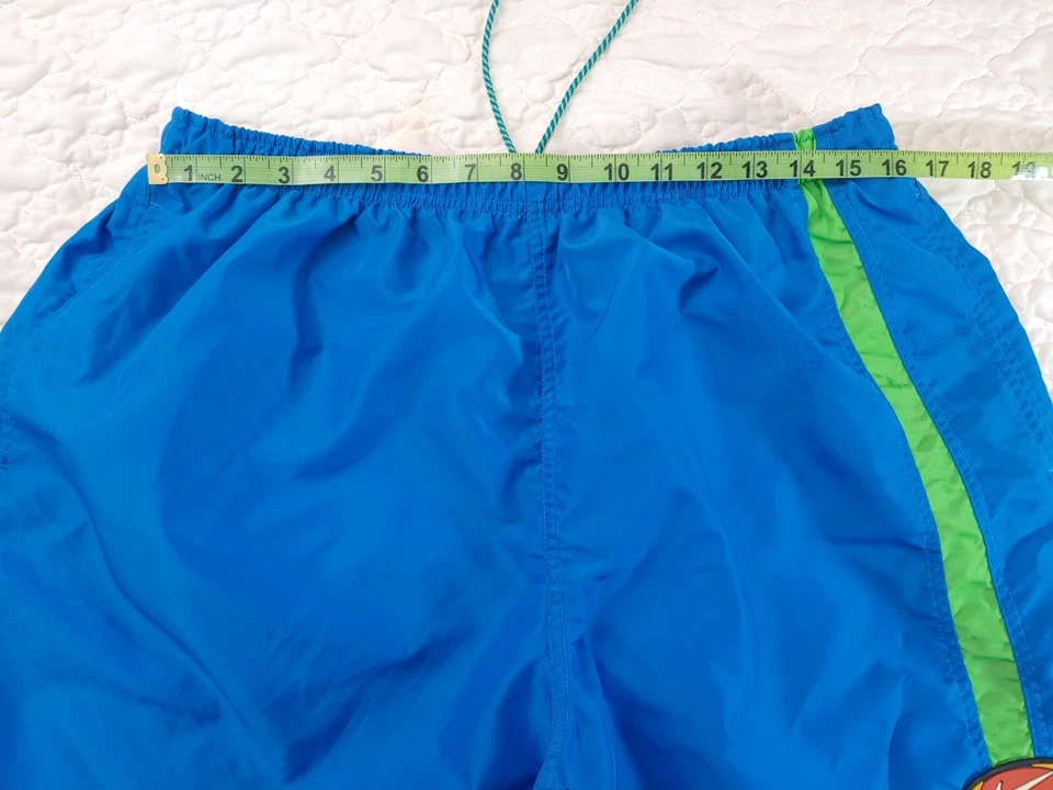 Vintage Nike Nylon Shorts XL Blue Green Lined 80s 90s Retro Rare Rubber Logo - Image 2 of 4
