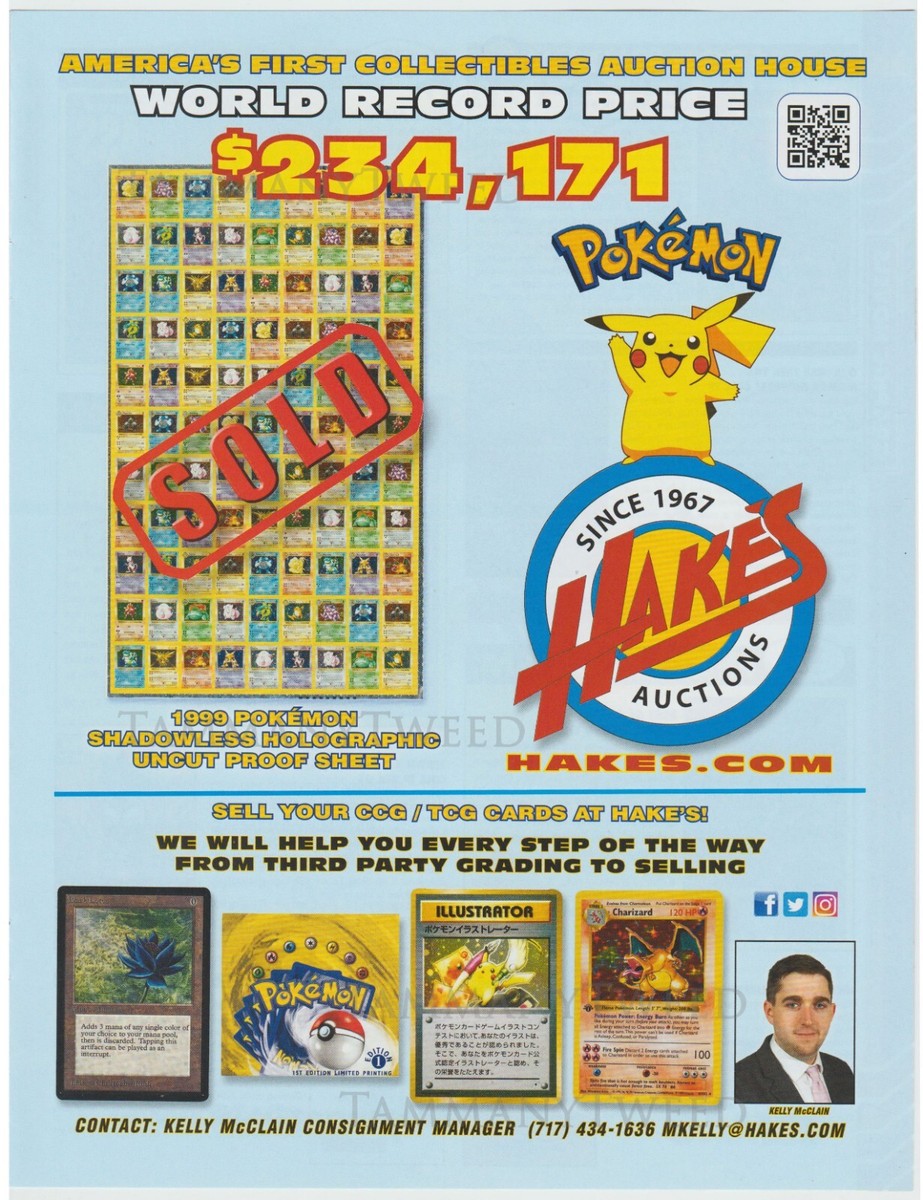 Pokemon Cards & Hake's - 1999 Shadowless Holo Proof Sheet Print Ad  Advertisement | eBay