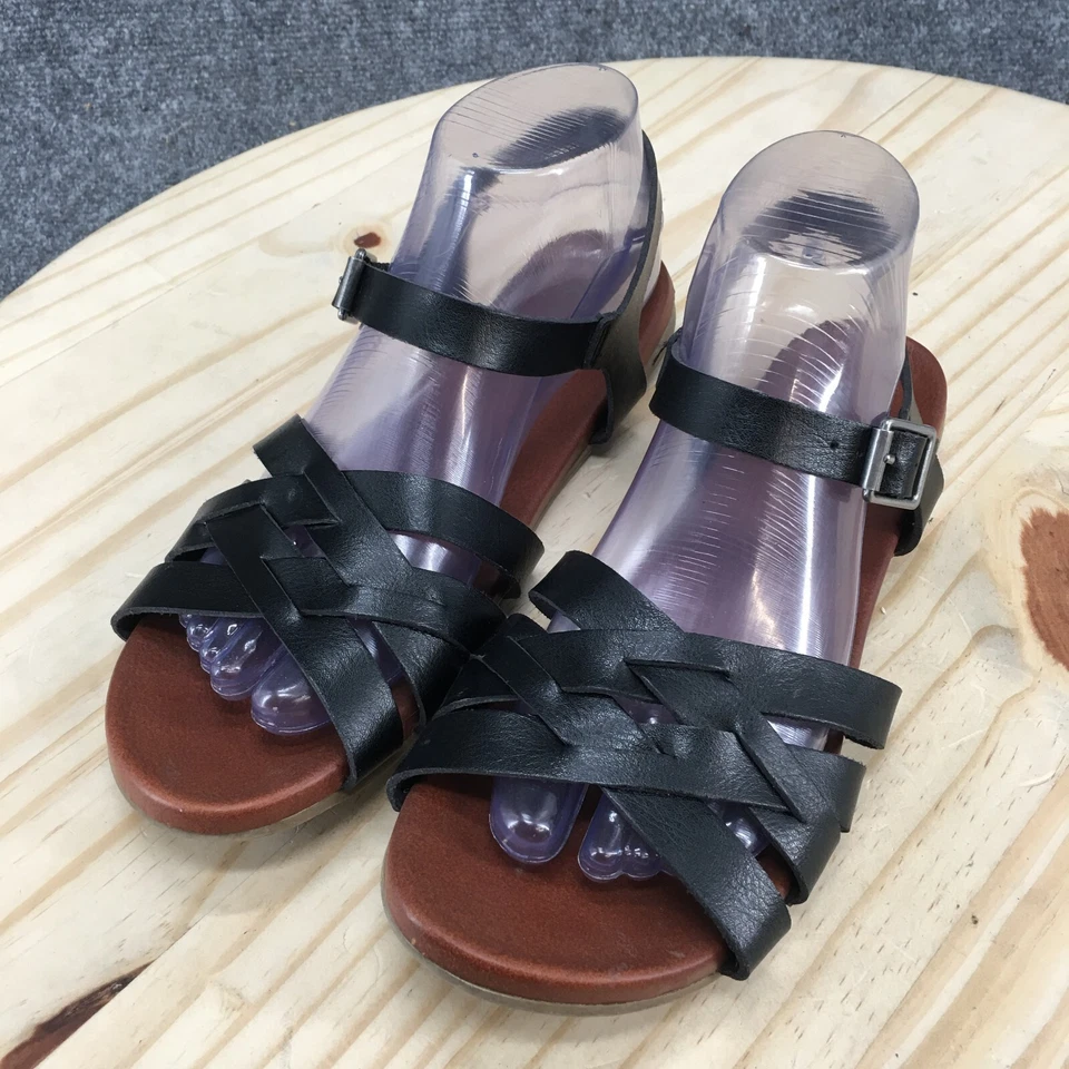 Sandalias Mia para mujer 9 tiras negras correa al tobillo informales punta abierta tacones bajos Foto 3 de 4