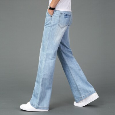 Mode Herren Denim Ausgestellt Hose Jeans 60s 70s Glocke Unten Hose Retro