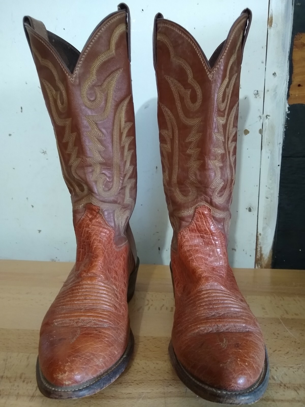 Men's Justin Cowboy Boots Ostrich Leather Size 8 D St… Gem