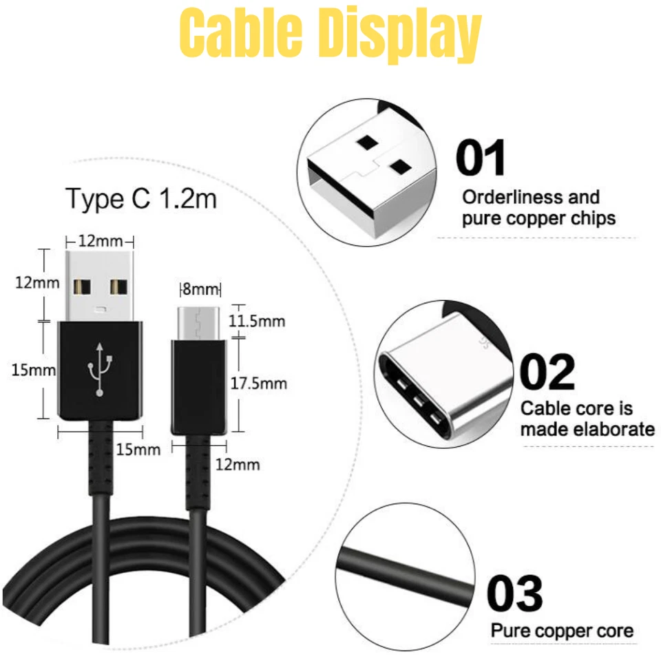Type USB C 4ft For Samsung Galaxy S22 S21 S10 LG Fast Charger Charging Data Cord - Image 2 of 4