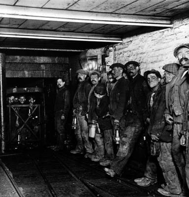 Coal miners wait descend into mine last time before labor strike b- Old Photo