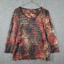 Notations Blouse Shirt Womens Medium Multicolored Studded Tiered Short Sleeve