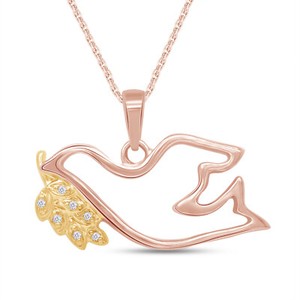 Authentic Dove with Olive Branch Pendant 18" Necklace Natural Diamond Sterling Silver