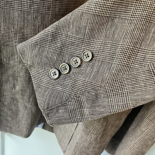 Tasso Elba Blazer Linen Cotton Blend Island Wear Large 42-44 Glen Plaid Grey image 6