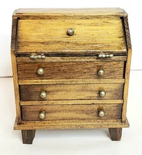 Concord Dollhouse Miniatures Drop Front Secretary Desk 3 3/4"